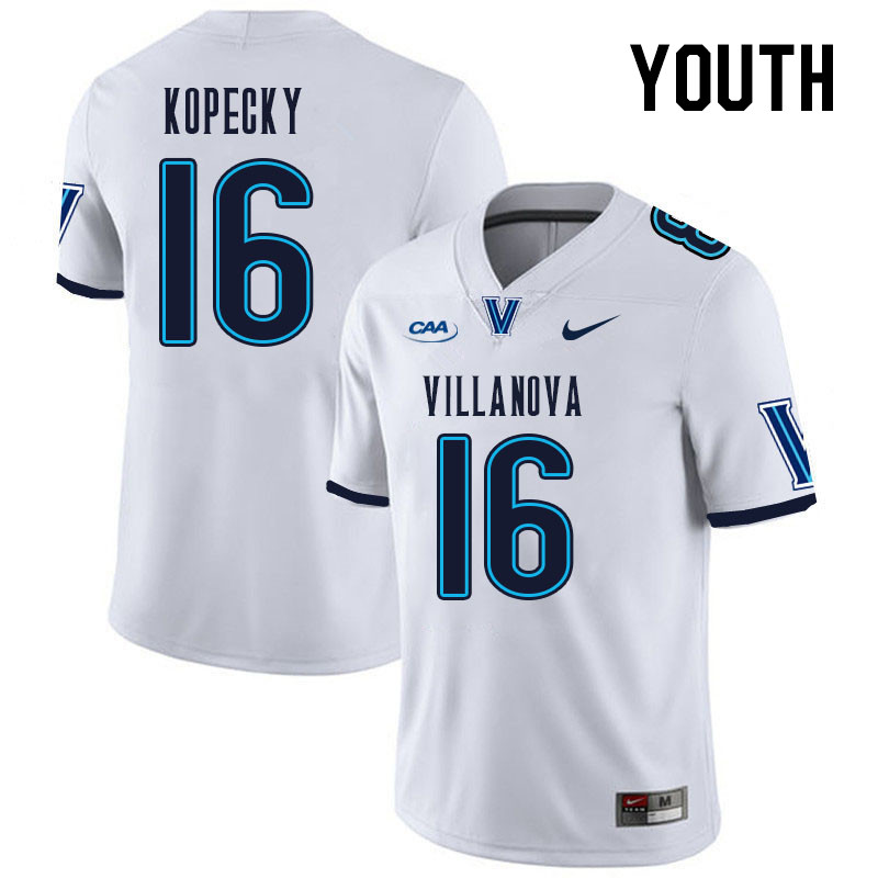 Youth #16 Lucas Kopecky Villanova Wildcats College Football Jerseys Stitched Sale-White